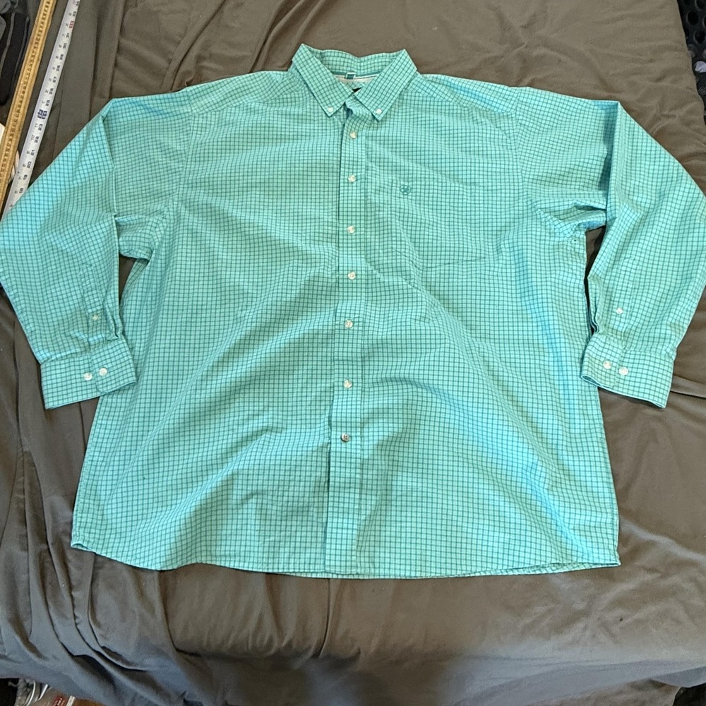 Ariat Shirt Mens 2XL Green Check Long Sleeve Button Up Pro Series Western Casual